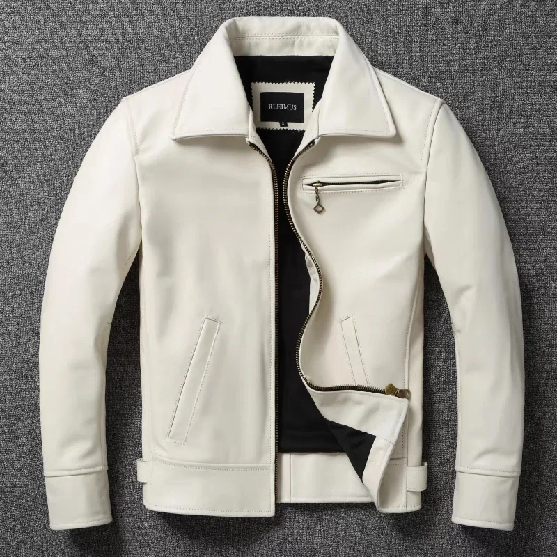 Down Jacket Packable - Men's Genuine Leather Jacket White Lapel