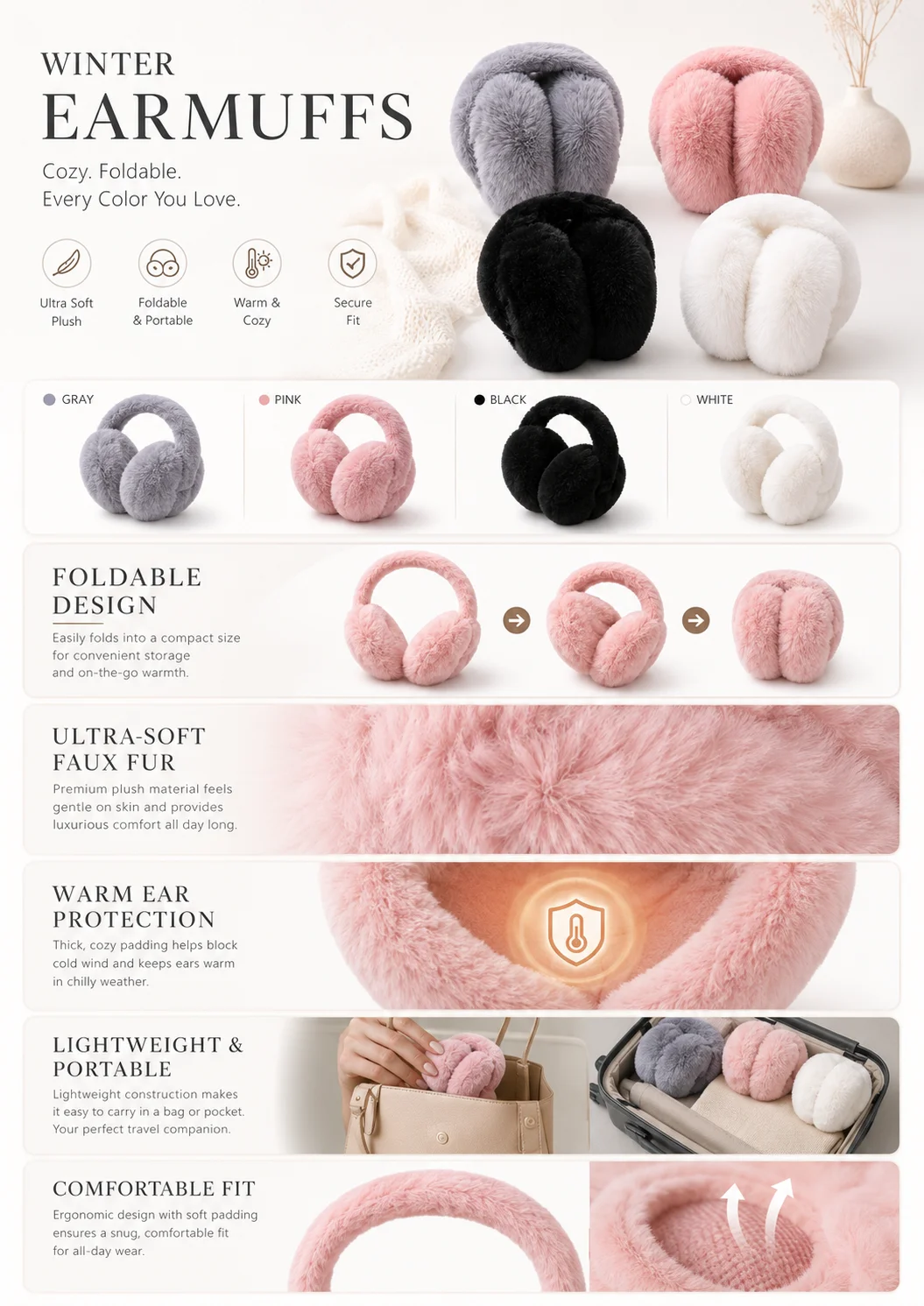 Super Warm Plush Earmuffs, Fol - Earmuffs Foldable review and price