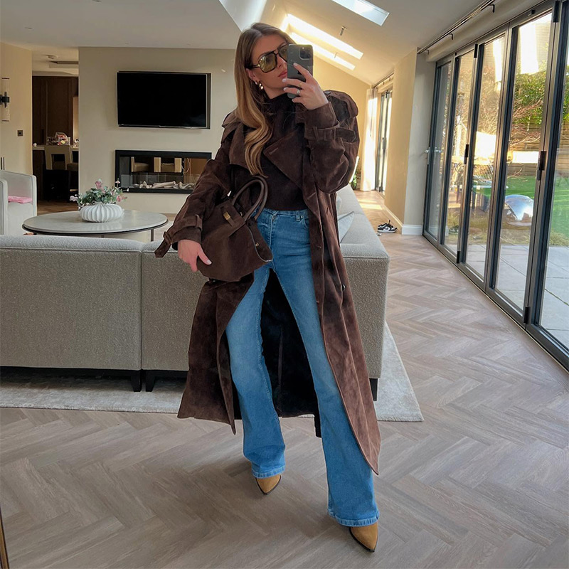 Women's Vintage Brown Suede Tr - Wool Coat Peacoat review and price